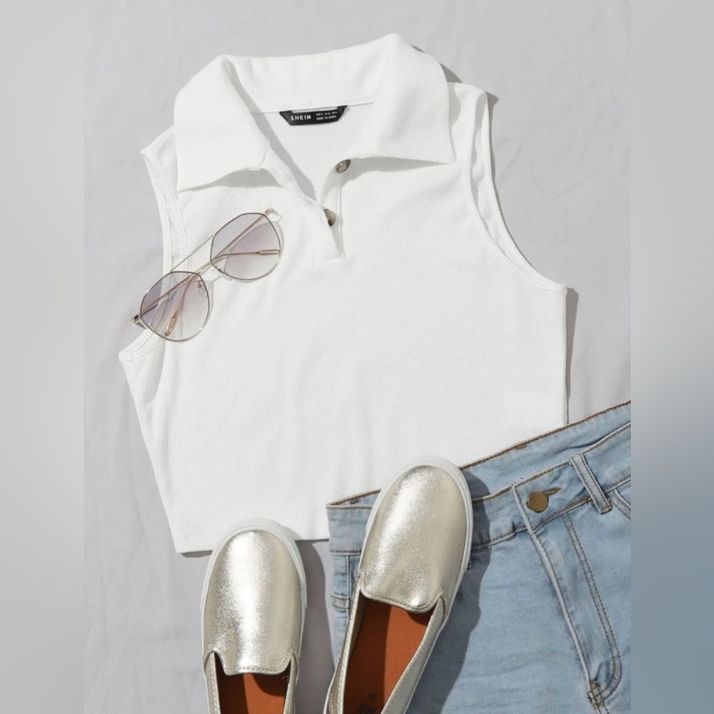 NWOT White Sleeveless Polo Top